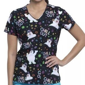 NWT Cherokee Tooniforms Frosty Christmas Top